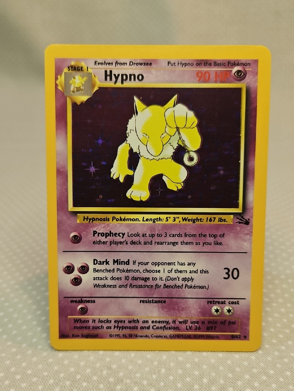 1999 Pokemon Hypno 8/62 Fossil Holo